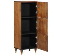 Buffet haut avec étagère en bois de manguier massif, marron, 40 x 33 x 110 cm, avec boutons en laiton et design sérigraphié doré, buffet moderne pour salon, espace de rangement