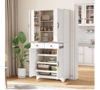 Buffet Haut avec Étagères Réglables et Tiroirs - TCQPZ - Moderne pour Cuisine, Salle à Manger, MDF, 77×40×181 cm, Blanc