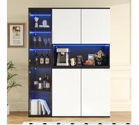 Buffet Haut avec LED, Vitrine, Meuble de Rangement avec Espace de Rangement Spacieux,Porte Vitrée,Buffet Salle a Manger,120x40x160cm