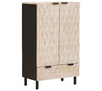 Buffet haut avec porte, finition blanche lavée, en bois de manguier massif, 60 x 33 x 100 cm, avec tiroir et pieds en fer robustes, pour salon, espace de rangement et design moderne