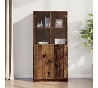 Buffet Haut avec Portes Vieux Bois 68x37x142 cm Bois Ingénierie | Armoire latérale,poignées noires,fixation murale, poussière,rangement livres,meuble entrée