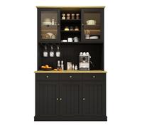 Buffet Haut avec Vitrine et Prises Intégrées USB-A/C, Vaisselier Moderne, MDF, Noir