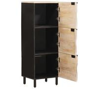 Buffet Haut Blanc 40 x 33 x 110 cm Bois de Manguier Massif | Pieds carrés en fer, portes à charnières, poignées ergonomiques, panneau arrière MDF, entretien facile, style moderne