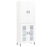 Buffet Haut Blanc en Bois d'ingénierie 69,5x34x180 cm avec Porte, étagère vitrine, Pieds métal pour Salon Salle à Manger Cuisine, Rangement spacieux, Meuble Armoire Design élégant