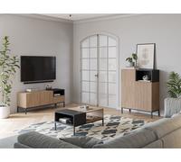 Buffet Haut CAILIN - Chêne Artisan & Noir - 2 portes, 1 niche - 90 x 40 x 120 cm