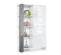 Buffet Haut Canto, meuble haut avec 2 portes et 8 compartiments, blanc mat-blanc brillant-gris haute brillance (95 x 151,5 x 36 cm)