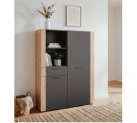 Buffet Haut CENTO - Gris Anthracite & Chêne Artisan - 2 portes, 2 niches et 1 tiroir - 100 x 34,5 x 150 cm