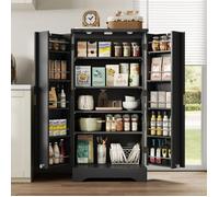 Buffet Haut Cuisine avec Capteur LED, Armoire de Cuisine avec 2 Portes et Étagères Réglables, Meuble de Rangement Moderne, Noir