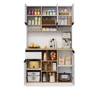 Buffet Haut Cuisine Blanc,Armoire de cuisine moderne avec 1 tiroir & 2 placards & étagères,105×45×185cm,Blanc