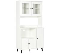 HomCom Armoire de cuisine – 3 placards, portes vitrées, étagères réglables – Blanc 90x40x180