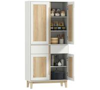 Buffet haut cuisine - HOMCOM - 4 portes, 2 tiroirs, étagères réglables - MDF et panneau de particules - 80x35x170cm - blanc et chêne