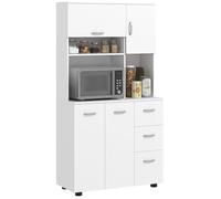 Armoire de Cuisine Buffet Multi-rangements 4 Portes 3 tiroirs étagère + Grand Plateau 89L x 39,5l x 168H cm Blanc