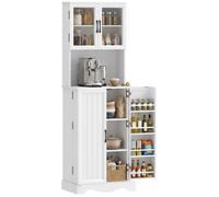 HOMCOM Buffet Haut Cuisine, Armoire de Cuisine, vaisselier vitrine, 4 Portes, 8 Porte-épices, Plan de Travail, étagère réglable, Meuble de Rangement pour Salon, Salle à Manger, 60x39,5x179,6cm, Blanc