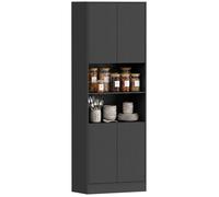 Buffet haut cuisine - HOMCOM - 4 portes à fermeture douce, 2 compartiments ouverts et étagères réglables - bois - 60x30x170cm - noir