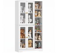 Armoire de cuisine - HOMCOM - 4 portes à fermeture douce en verre trempé et 6 compartiments ouverts - bois - 90x35x172cm - blanc