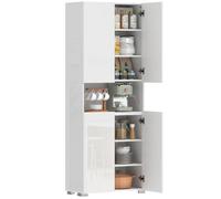 HOMCOM Buffet Haut Cuisine, Armoire de Cuisine à Haute Brillance, vaisselier avec 4 Portes à Fermeture Douce et étagères réglables, Meuble de Rangement pour Salon, Salle à Manger, 68x34x180cm, Blanc