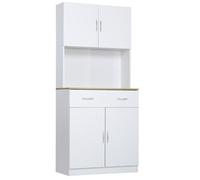 Buffet haut cuisine - HOMCOM - 4 portes, tiroir, plan de travail et étagères réglables - panneau de particules - 80x40x180cm - blanc