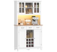Buffet haut cuisine - HOMCOM - éclairage LED - 4 portes dont 2 en verre, tiroirs, porte-bouteilles - bois - 100x39,5x180cm - blanc