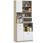 Armoire de cuisine haute - HOMCOM - meuble de rangement moderne - blanc et aspect bois