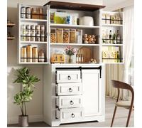 Buffet Haut Cuisine - Meuble de Rangement - Armoire - Vaisselier avec Placards et 4 Tiroirs - Étagères Réglables - 80x40x180cm