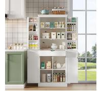 Buffet Haut Cuisine,Meuble de Rangement avec 4 Portes,Compartiments de Rangement et Tiroir Intérieur,Style Moderne,182x40x75cm,Blanc