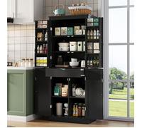 Buffet Haut Cuisine, Meuble de Rangement avec 4 Portes,Compartiments de Rangement et Tiroir Intérieur,Style Moderne,182x40x75cm,Noir
