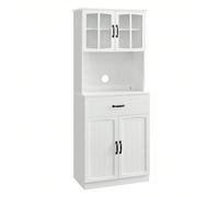 Buffet Haut Cuisine, Meuble de Rangement, Garde-Manger, Vaisselier, avec Portes en Verre et Étagères Réglables, Trou de Passage des Câbles, pour Micro-Ondes, Style Moderne, Blanc À propos de cet artic