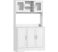 HomCom - Armoire de cuisine scandinave avec portes vitrées, plan de travail, blanc 108×35×180 cm