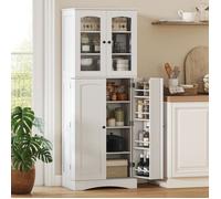 Buffet haut cuisine, vaisselier vitrine en acrylique, 4 portes, 10 compartiments, 8 porte-racks, 60 x 40 x 162 cm, blanc