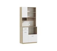 Armoire de cuisine haute - HOMCOM - meuble de rangement moderne - blanc et aspect bois