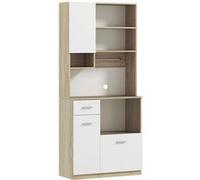 Armoire de cuisine haute - HOMCOM - meuble de rangement moderne - blanc et aspect bois