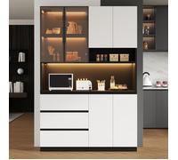 Buffet haut de cuisine, armoire cuisine avec éclairage LED, meuble multifonction 3 tiroirs 6 portes étagères rangement vaisselle