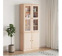 Buffet Haut de Cuisine, Vitrine en verre ALTA 77x35x186,5 cm ,bois de pin massif BONNIE B41511300