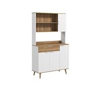 HOMCOM Armoire de Cuisine, Buffet de Cuisine, 4 Portes avec étagères réglables, 1 tiroir, Design scandinave, 98 x 39 x 180 cm, Blanc et Naturel