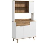 Buffet haut design scandinave - 4 portes, 3 étagères, tiroir, 3 niches - panneaux blanc aspect bois Marron G