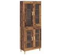 Buffet Haut en Bois Ancien 69,5 x 34 x 180 cm en Bois d'ingénierie avec 4 Portes, Rangement spacieux pour Salon Salle à Manger Cuisine, Meuble Armoire vitrine Pratique Design élégant