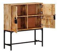 Buffet haut en bois de manguier massif brut - 80 x 30 x 95 cm - Avec cadre en métal noir - Buffet avec espace de rangement - Armoire de salon et bureau - Pour l'ordre et le look vintage