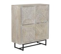 Buffet haut en bois de manguier massif patiné blanc. - REF.10825