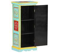 Buffet Haut en Bois de Manguier Massif Peint à la Main | 3 Étagères, Armoire de Rangement, Détails Décoratifs, Pièce Unique pour Salon