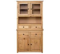 Buffet haut en bois de pin - vidaXL - 93x40,5x180 cm - Naturel - Bois de pin massif - 4 tiroirs - 2 portes vitrées