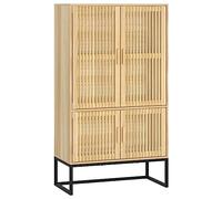 Buffet Haut en Bois d'Ingénierie avec Portes en Pin Massif, Pieds en Fer, | Meuble de rangement polyvalent, style scandinave minimaliste, fixation murale incluse, assemblage facile avec manuel, adapté