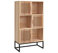 Buffet Haut en Bois d'Ingénierie avec Portes Pin Massif, 70x35x125 cm, 3 | Bois composite durable, portes pin massif, pieds fer stables, design scandinave, montage facile avec manuel