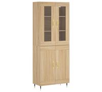 Buffet Haut en Bois d'ingénierie chêne Sonoma 69,5x34x180 cm avec Pieds métal, Grand Rangement, Buffet bahut Armoire pour Salon Salle à Manger Cuisine, Meuble Console Stable et élégant