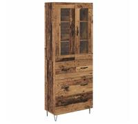 Buffet haut en bois d'ingénierie - vidaXL - 69,5 x 34 x 180 cm - Bois ancien - Avec tiroir - 2 portes
