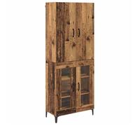 Buffet haut en bois d'ingénierie - vidaXL - 69,5 x 34 x 180 cm - Bois ancien - Plusieurs compartiments - Montage mural