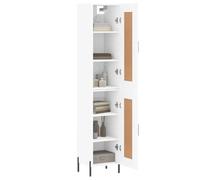 Buffet haut en bois d'ingénierie - vidaXL - Blanc - 34,5x34x180 cm - Grand espace de rangement - Pieds en métal