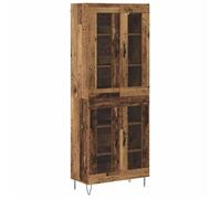 Buffet haut en bois d'ingénierie - vidaXL - Bois ancien - 69,5 x 34 x 180 cm - 4 portes - Pieds en fer - Portes en verre