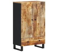 Buffet Haut en Bois Massif Manguier et Fer 60x33x100cm avec Tiroir | 2 compartiments, pieds en fer, fixation murale fournie, style industriel, coloris variables