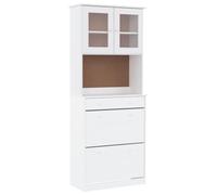 Buffet haut en pin massif naturel, grande armoire en verre, atmosphère moderne, espace de rangement spacieux, design scandinave élégant, entretien facile, forme rectangulaire, Blanc., Décontracté