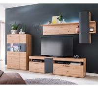 Buffet-haut Farum 90 x 130 cm look chêne 3 portes vitrées